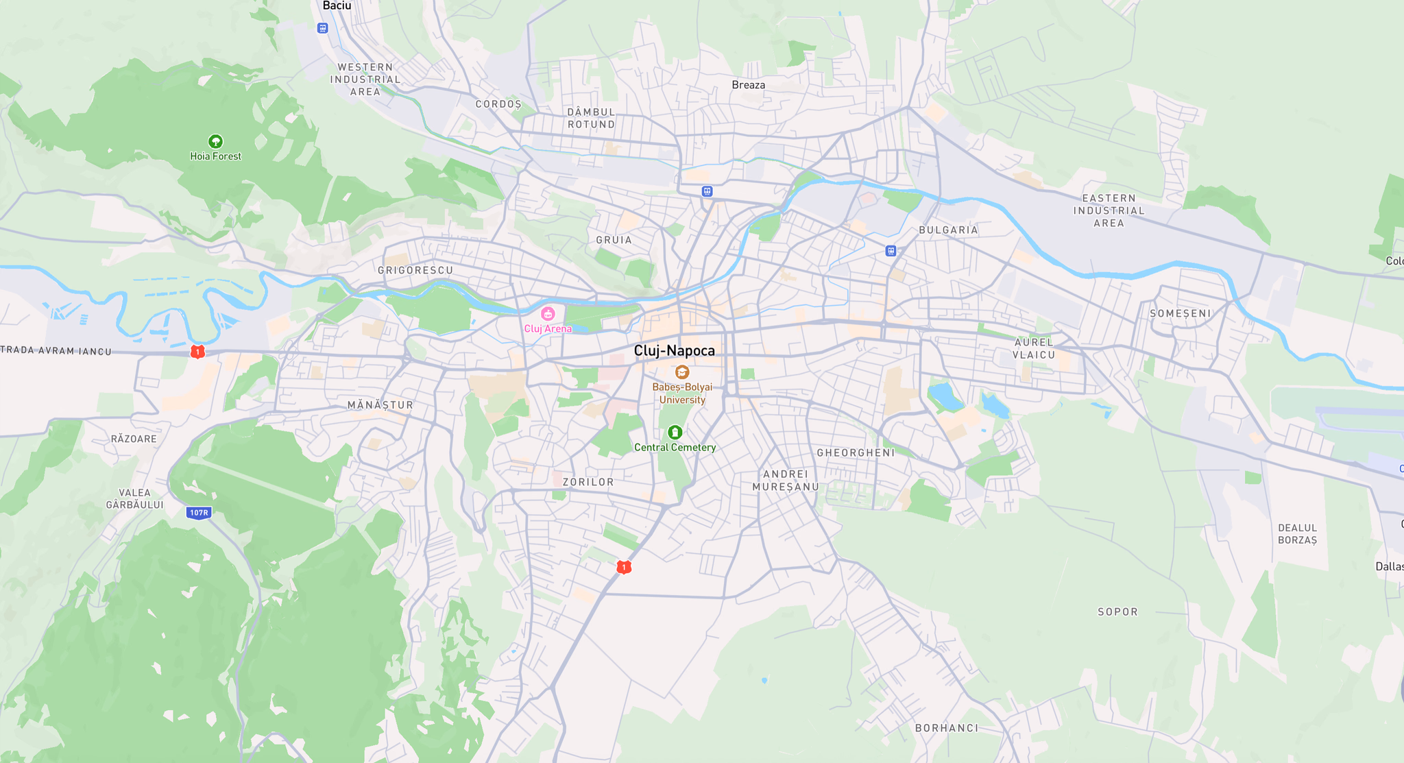 Harta zonei de acoperire pentru tractări auto în Cluj-Napoca